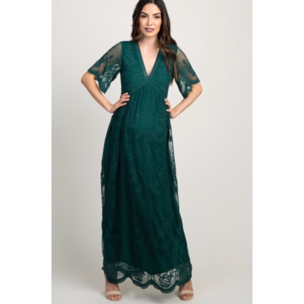 Pinkblush Green Lace Maxi Dress